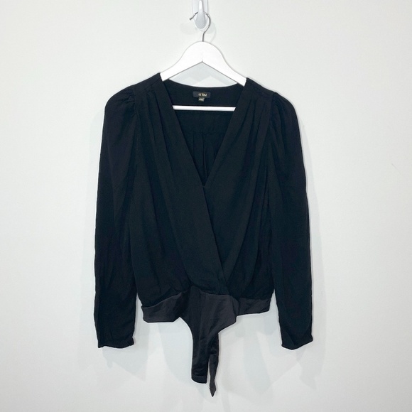 AFRM Black Long Sleeve Wrap Front Bodysuit - Picture 2 of 9